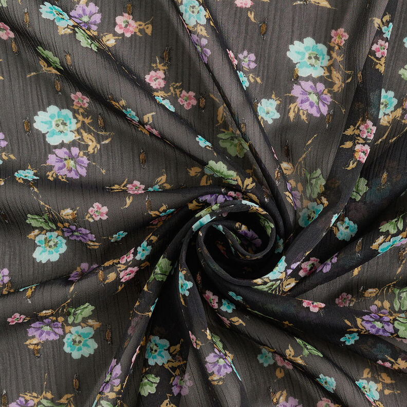 Crêpe mousseline Dobby & Fleurs – noir/bleu clair,  image number 3