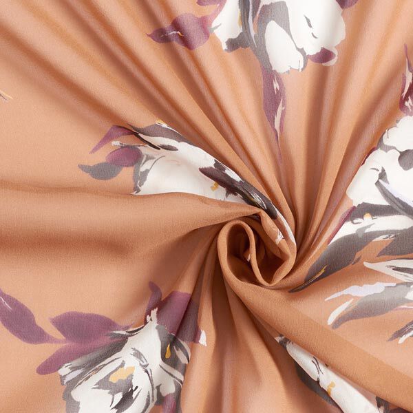 Mousseline de soie fleurs peintes – marron, image number 5