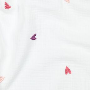 Tissu double gaze de coton Coeurs brodés | Poppy Fabrics – blanc/rosé, 