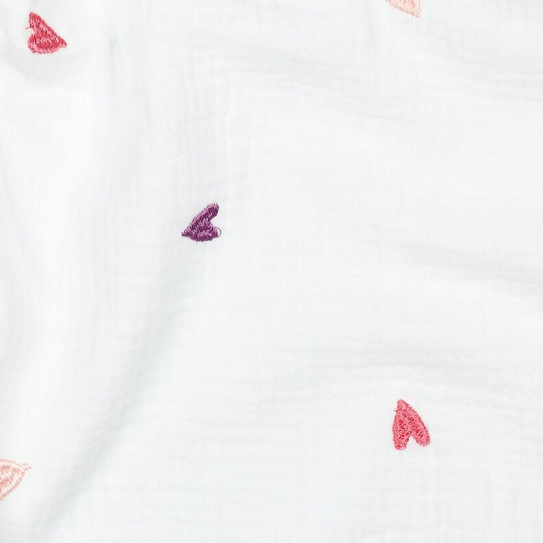 Tissu double gaze de coton Coeurs brodés | Poppy Fabrics – blanc/rosé, image number 2