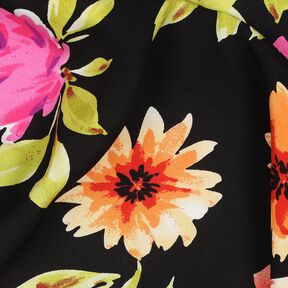Tissu viscose Impression numérique grandes fleurs – noir/pourpre, 