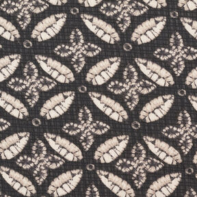Crêpe mousseline Imprimé de feuilles – noir/beige, 