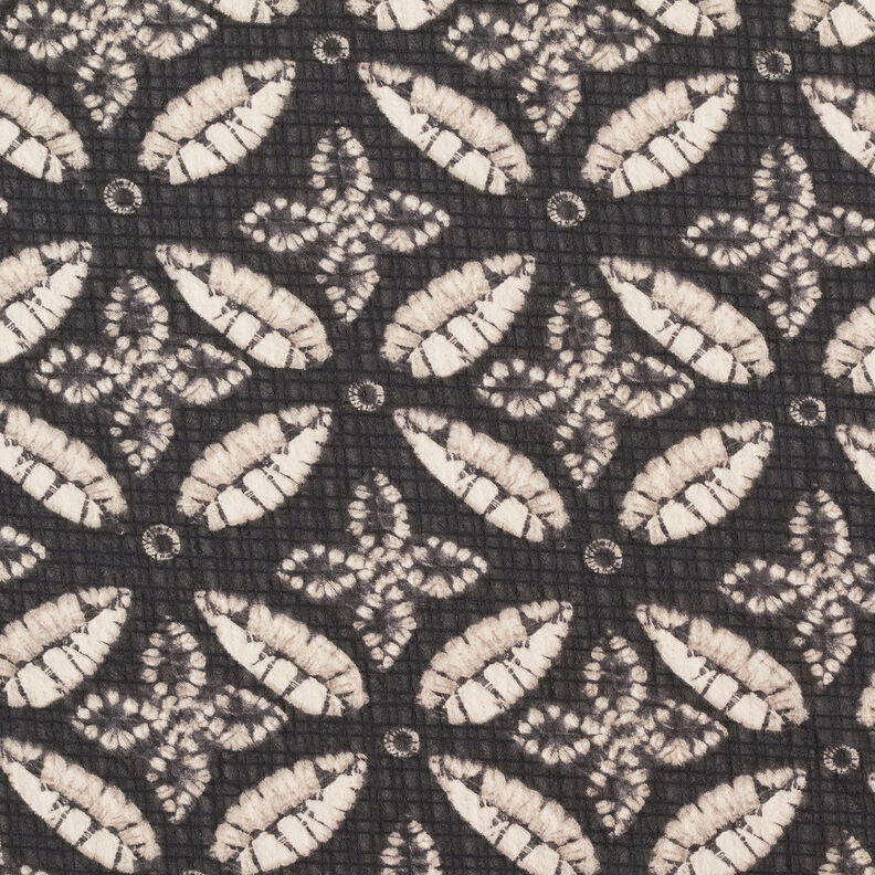 Crêpe mousseline Imprimé de feuilles – noir/beige, image number 1