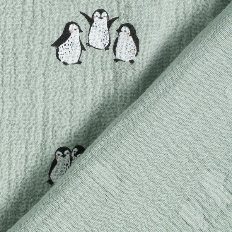 Tissu double gaze de coton joyeux pingouins – roseau,  image number 4
