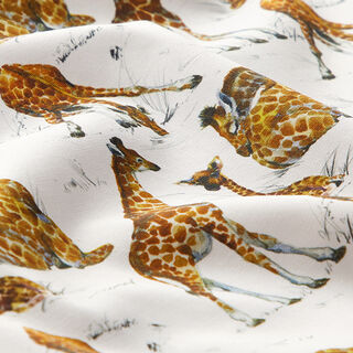 Popeline coton Impression numérique Impression aquarelle girafes | STENZO – blanc | Reste 50cm, 