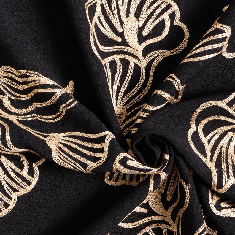Tissu en viscose avec broderie de lys, noir &ndash; noir/cr&egrave;me,  image number 3