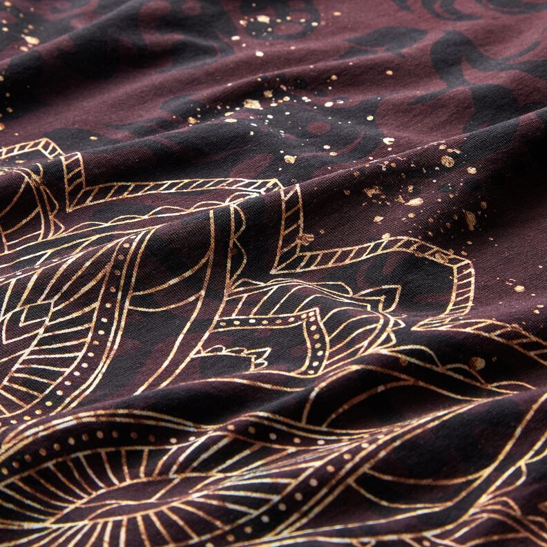 Jersey cotonTissu bordure Mandala avec taches d'or | Glitzerpüppi – marron noir/or, image number 7