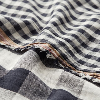 Tissu double gaze de coton gros et petits carreaux Double face – écru/noir, 
