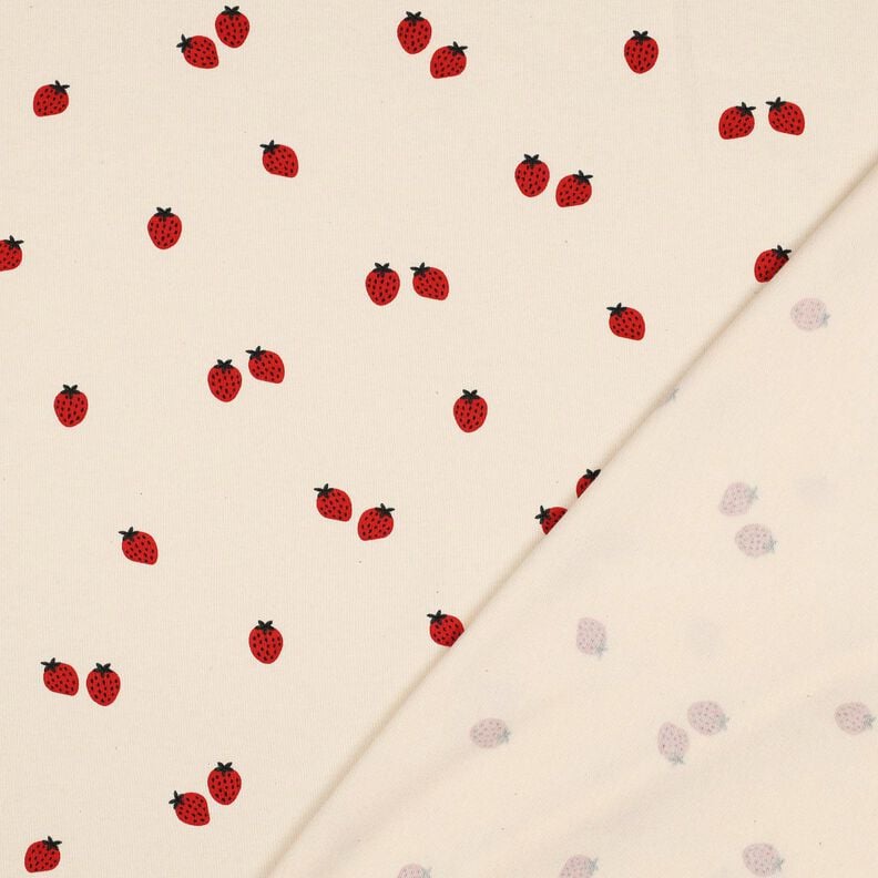 GOTS Jersey coton Fraises | Poppy Fabrics – beige clair/carmin, image number 4