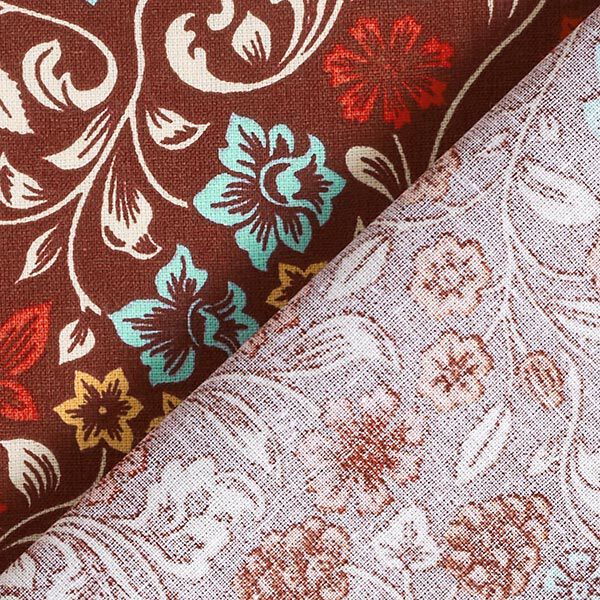 Tissu en coton Cretonne Vrilles de fleurs – bordeaux/taupe clair,  image number 4
