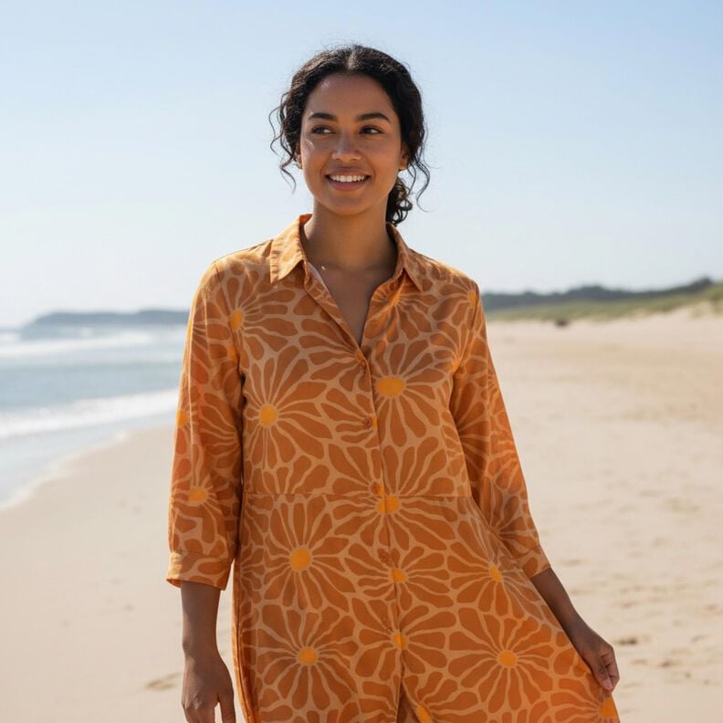 Popeline de viscose fleurs &ndash; cannelle/caramel,  image number 5