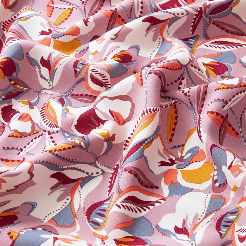Tissu viscose fleurs et feuilles graphiques – écru/vieux rose foncé,  image number 2
