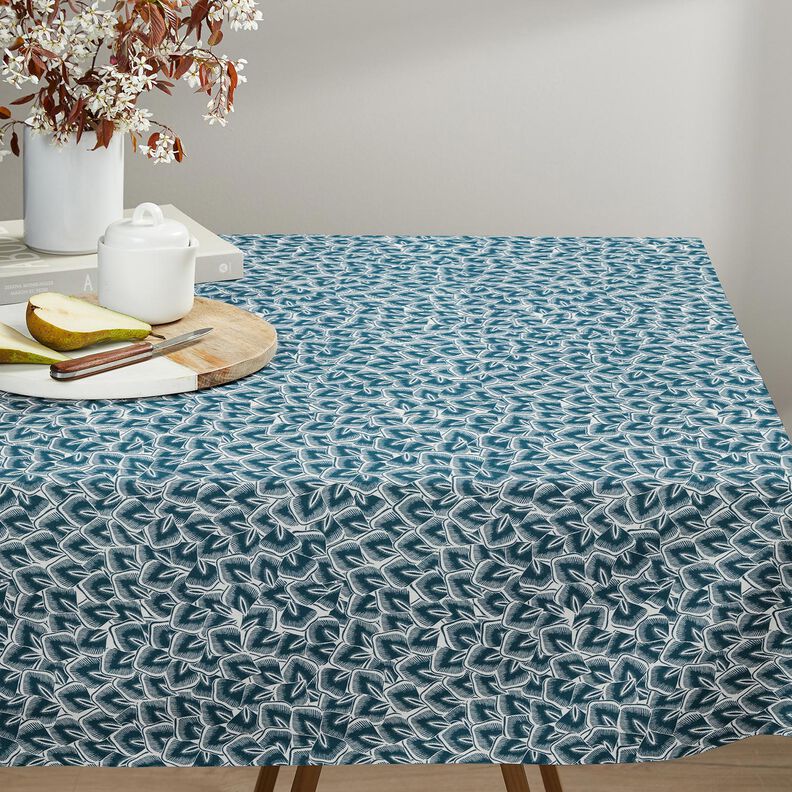 Tissu en coton Cretonne Feuilles abstraites – bleu océan/ivoire,  image number 8