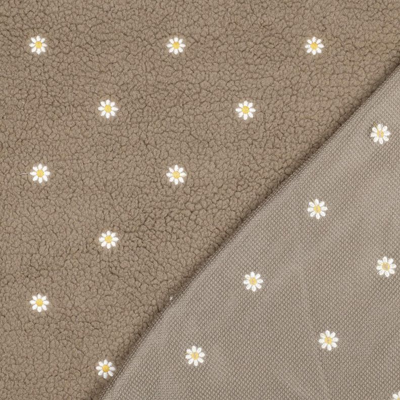 Tissu teddy Petites fleurs brodées | Poppy Fabrics – taupe foncé, image number 4