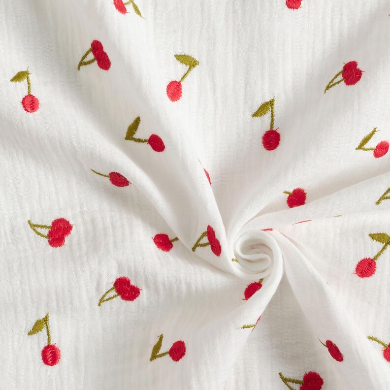 Tissu double gaze de coton Cerises brodées | Poppy Fabrics – blanc/rouge feu,  image number 3