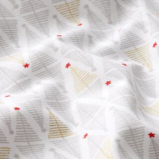 Tissu en coton Cretonne sapins de Noël en miroir – blanc/or, 