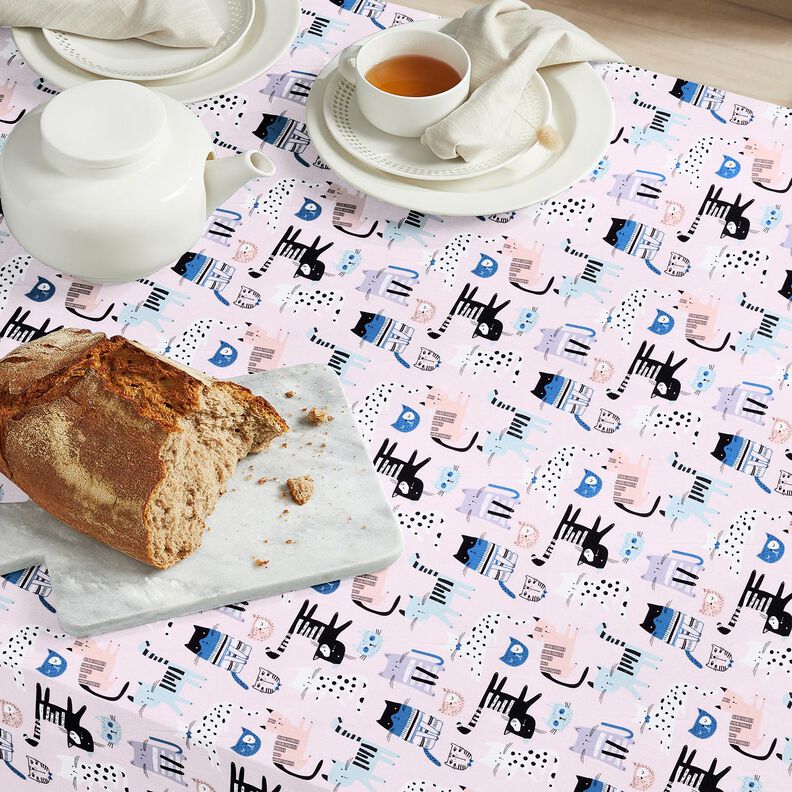 Tissu en coton Cretonne chats abstraits – rose clair/blanc,  image number 6