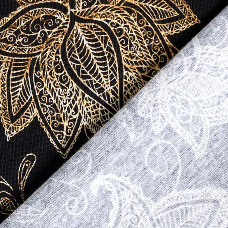 Jersey coton fleurs de mandala dorées | Glitzerpüppi – noir/or,  image number 4
