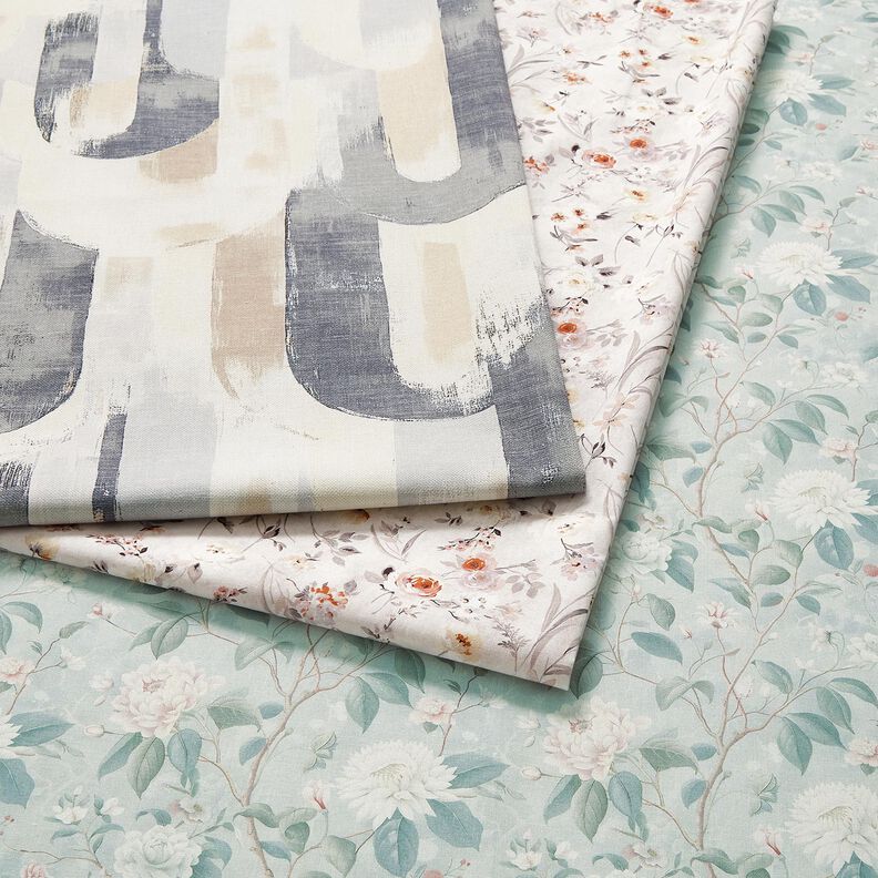 Tissu en coton Popeline rameaux de fleurs élégants – bleu argenté,  image number 5
