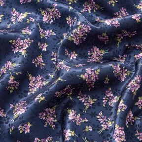 Satin stretch Jacquard Bouquets de fleurs – bleu marine, 