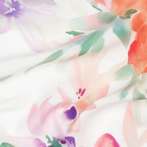 Tissu viscose LENZING™ ECOVERO™ impression numérique fleurs printanières – blanc/orange pêche, 
