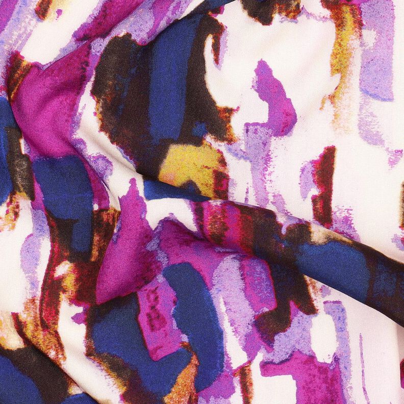 Tissu viscose Impression numérique coups de pinceau abstraits – raisin/indigo,  image number 2
