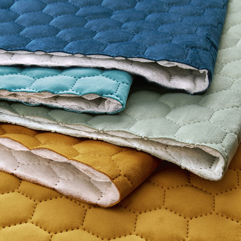Tissu de revêtement velours matelassé nid d'abeille – moutarde,  image number 6