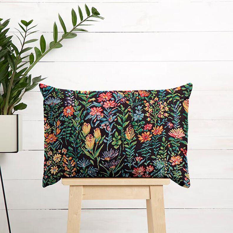 Tissu de décoration Gobelin Petites fleurs – noir, image number 6