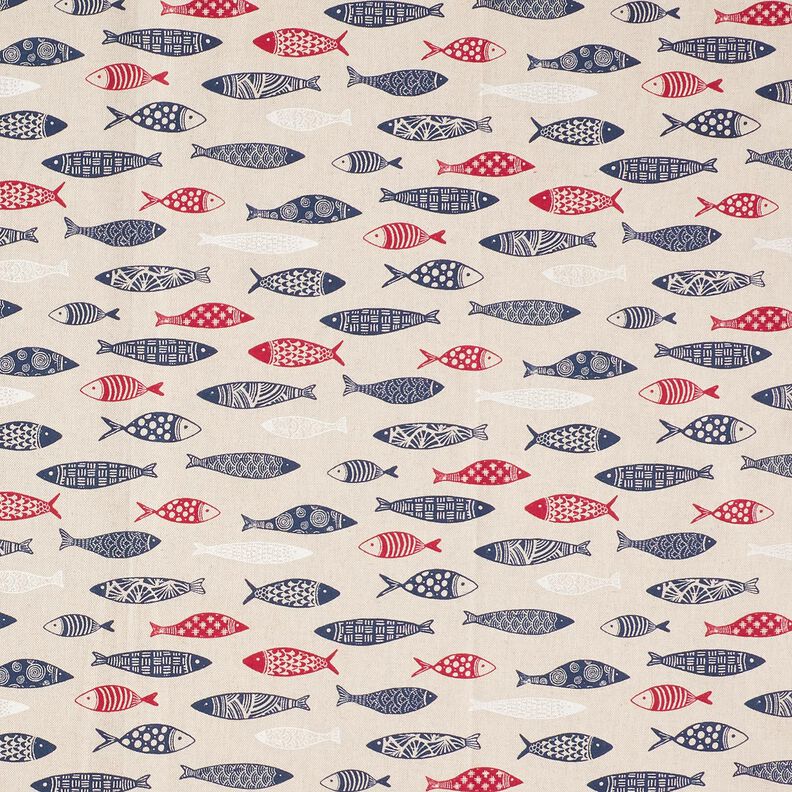 Tissu de décoration Semi-panama Banc de poissons abstrait – baies/nature, image number 1