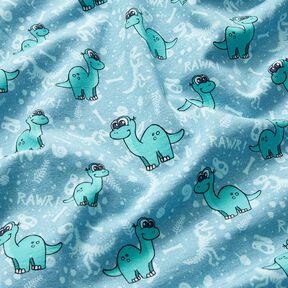 Jersey coton Dinosaures et fossiles | Glitzerpüppi – bleu clair/menthe poivrée, 
