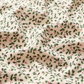 Tissu de décoration Canvas Mini houx – nature/vert sapin, 