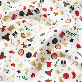 Tissu en coton Popeline petits motifs de Noël – beige clair/or, 