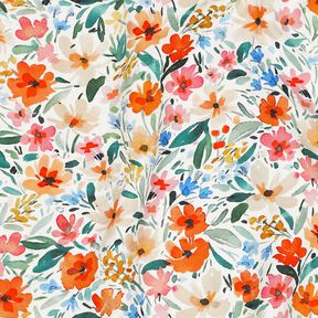 Tissu viscose Impression numérique prairie fleurie – blanc/orange, 