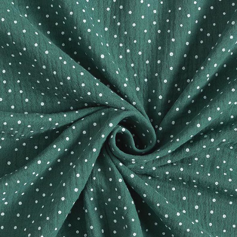 Tissu double gaze de coton Petits points – vert foncé/blanc,  image number 3