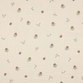 GOTS Tissu double gaze de coton fleurs romantiques  | Poppy Fabrics – beige clair/cannelle, 