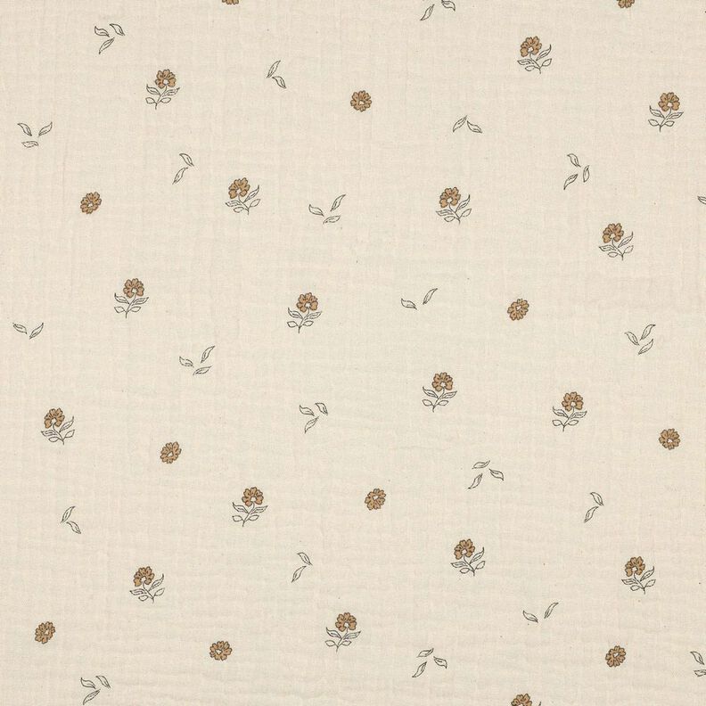 GOTS Tissu double gaze de coton fleurs romantiques  | Poppy Fabrics – beige clair/cannelle,  image number 1