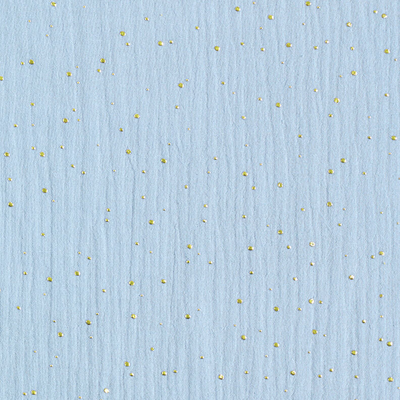 Tissu double gaze de coton taches dorées éparses – bleu clair/or,  image number 1