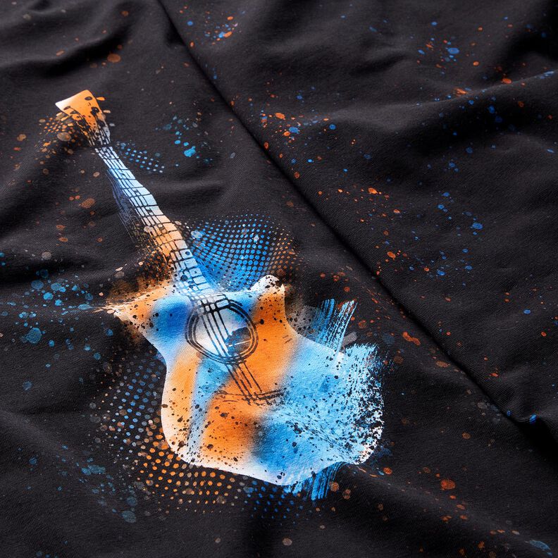 Jersey coton Panel guitare | Glitzerpüppi – noir/orange,  image number 2
