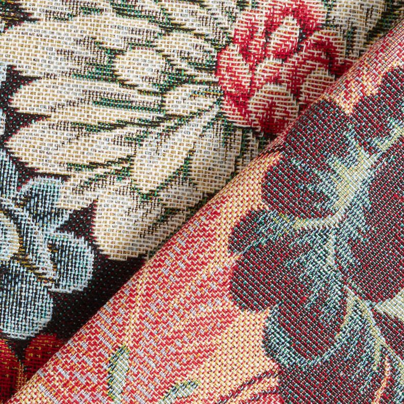 Tissu de décoration Gobelin Grandes fleurs – noir/rouge, image number 4