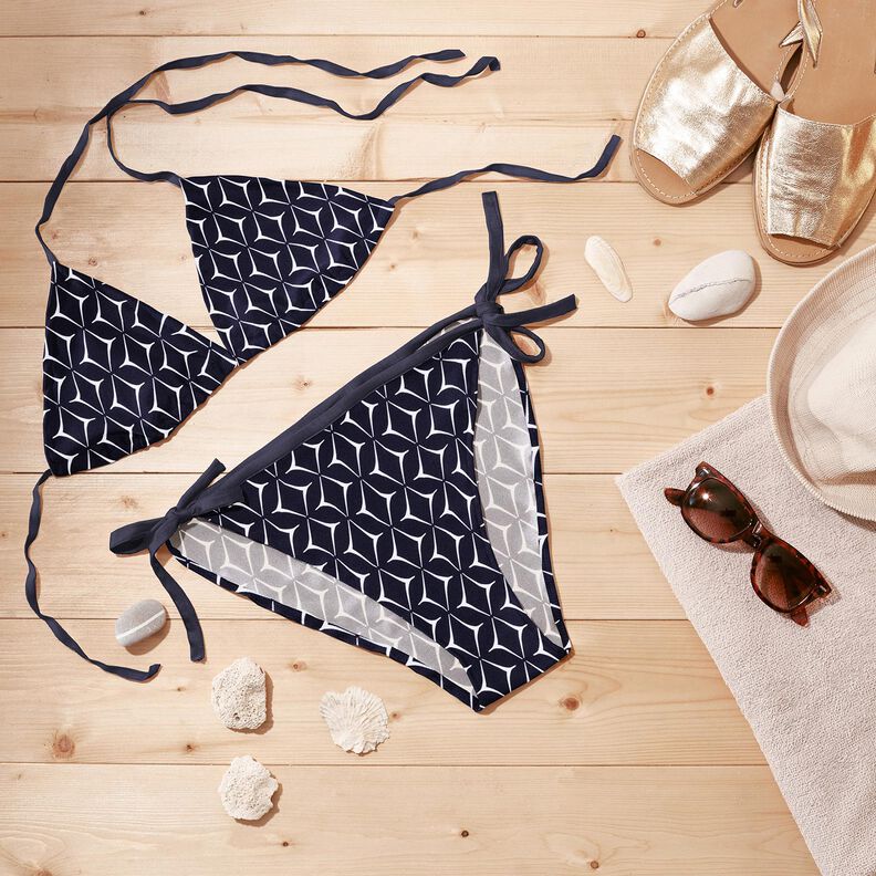 Tissu pour maillot de bain Losanges abstraits – bleu nuit/blanc,  image number 6