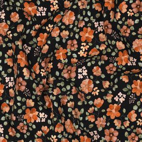 GOTS Jersey coton Fleurs d'automne Impression numérique – noir/orange pêche, 