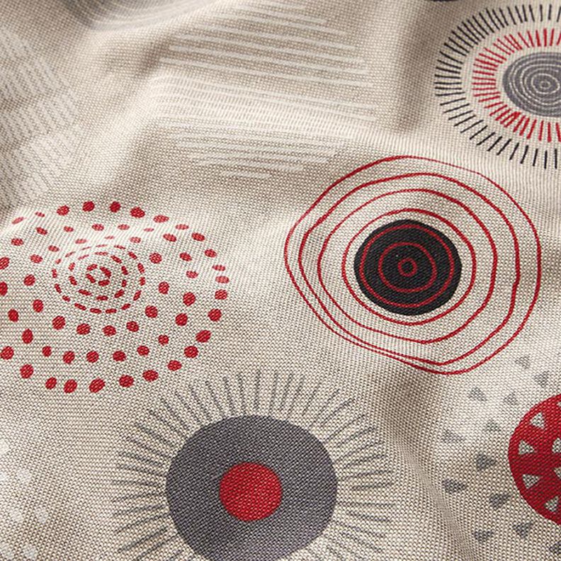 Tissu de décoration Semi-panama cercles peints – rouge/nature,  image number 2