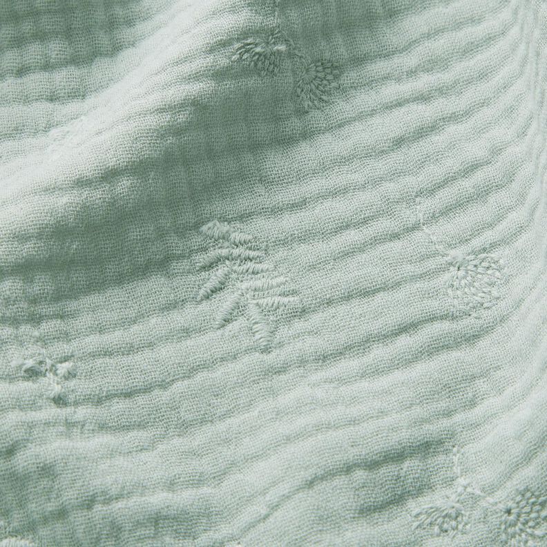 Tissu double gaze de coton broderie fleurs et branches – menthe clair,  image number 6