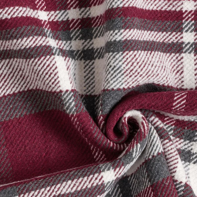 Tissu de manteau à carreaux avec envers fourrure – rouge bordeaux/gris schiste,  image number 3