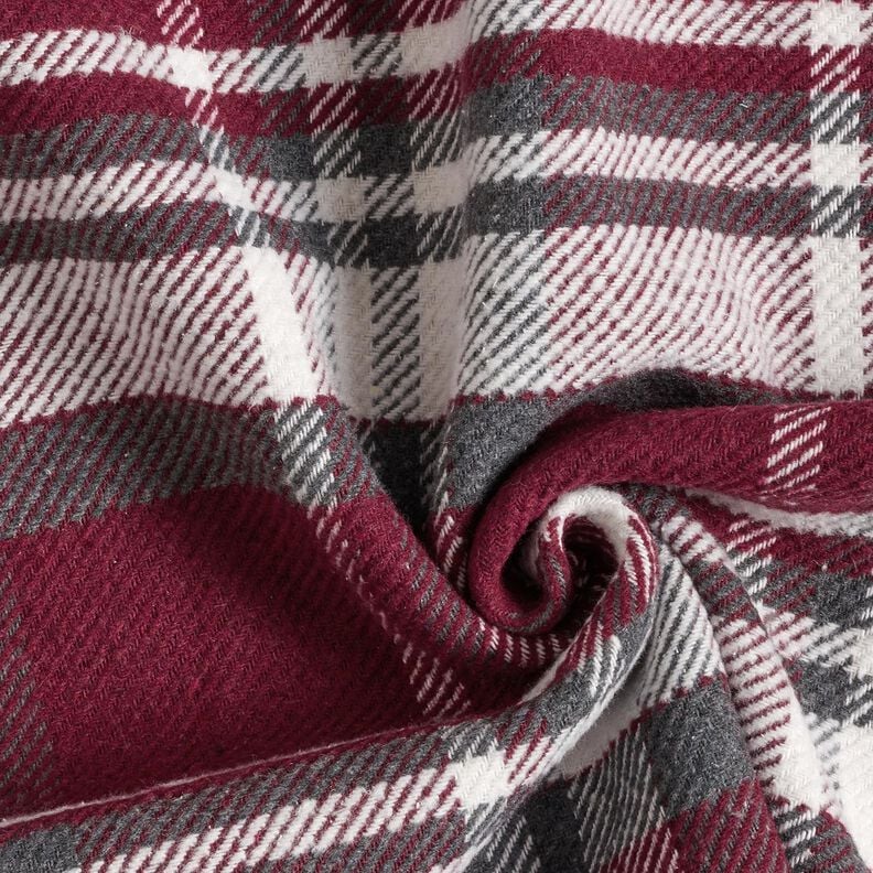 Tissu de manteau à carreaux avec envers fourrure – rouge bordeaux/gris schiste, image number 3
