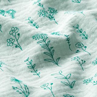 GOTS Tissu double gaze de coton Plantes | Tula – vert pastel, 