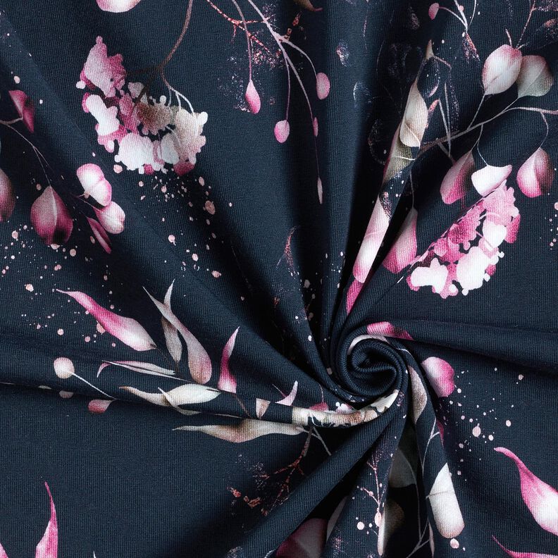 Jersey coton Eucalyptus et hortensias | Glitzerpüppi – bleu nuit/rose, image number 3