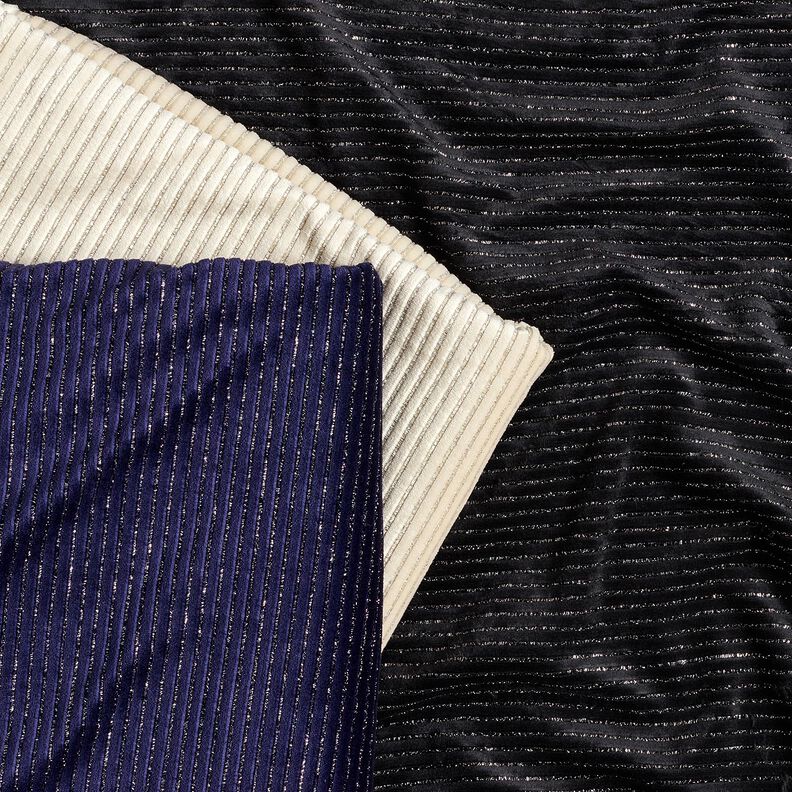 Tissu Nicki Rayures pailletées – bleu marine/argent métallisé, image number 5