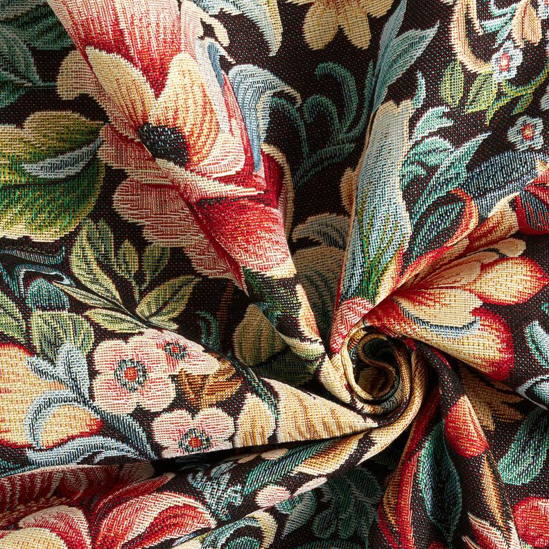 Tissu de décoration Gobelin Superbes fleurs – noir/rouge,  image number 3