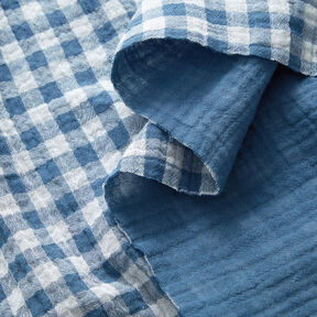 Tissu double gaze de coton Carreaux vichy à fil teinté – bleu jean/blanc, 